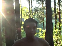 Russian girl gives a mulatto a blowjob