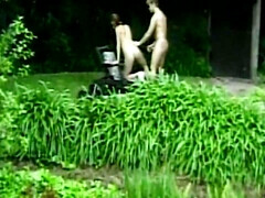 Arsch, Blasen, Braunhaarige, Spermaladung, Masturbation, Im freien, Muschi, Titten