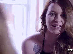 フェラチオ, 茶髪の, ヨーロピアン, 顔射, 剃毛, タトゥー, 三人