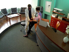 Amateur, Médecin, Embrassement, Léchez, Bureau, Chatte, Fessée, Uniforme