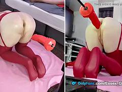 ブロンド, イギリス人, ディルド, 巨大なディルド, 下着, オナニー, 一人, おもちゃ