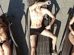 素人, デカチン, フェラチオ, イく瞬間, オーガズム, アウトドア, プール, ティーン