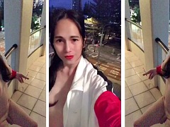 デカチン, デカパイ, オナニー, アウトドア, シーメール, 喫煙, 一人, オッパイの