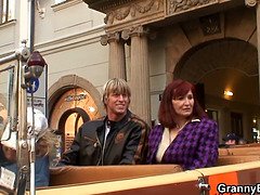 Picked up hairy-pussy granny rides his big dick