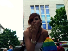 Cul, Dingue, De plein air, Public, Chatte, Nénés, Mouillée