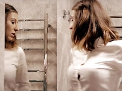 デカパイ, 茶髪の, 巨乳な, エロティック, 指いじり, キス, レズビアン, オッパイの