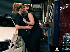 GIRLSWAY - Auto Shop Owners Tommy King  Octavia Red Blow Off Steam With Sweaty Strap-On Sex: Porn