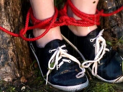 Czech babe Katerina Hartlova in bondage outdoors in forest - euro fetish