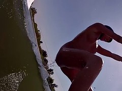 Curvy badass babes try out wake boarding