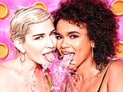 お尻, ブロンド, フェラチオ, バック, 黒人, 異人種間, 自然山雀, オマンコ