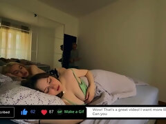Step mom and stepsis suck cock in wild hotel room