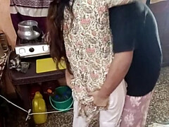 Desi stepmom cooking gets surprise hug from behind - Hindi dirty talk xxx