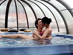 彼氏, 爸, ゲーム, キス, なめる, 小柄, プール, ティーン