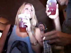 Filthy college slut sucking on cock