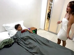 Stepmom with Big Ass Catches Step Son Jerking Off and Fucks Him Hard