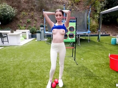 美女, デカチン, フェラチオ, オマンコ, ティーン, 三人, オッパイの