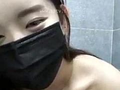 アジア人, デカパイ, 韓国人, オナニー, シャワー, 一人, オッパイの, おもちゃ
