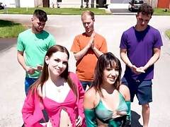 Short girls are taking on three men with big dicks