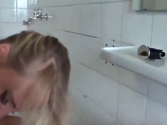 innocent blonde let stranger cum inside in public restroom