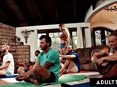 ADULT TIME - Meditation Instructor Lilith Grace Caught In Sneaky Deepthroat Gets GANGBANGED Donny Sins, Peter King, Scotty P, Slim Poke