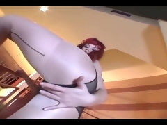 食い込み, オナニー, ナイロン, 穴開きパンティ, 赤毛, ティーン, オッパイの, おもちゃ