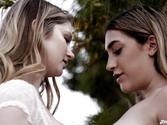 ブロンド, キス, レズビアン, 下着, 自然山雀, アウトドア, ストッキング