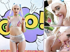 Bikini, Blonde, Sucer une bite, Tir de sperme, Faciale, Béant, Adolescente, Nénés