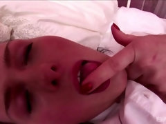 Amalia licks her ass taste off his hard cock after anal