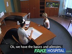 Blonde Lady saves money by giving head for sex favors in fakehospital POV
