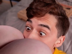 ぽっちゃり, デカパイ, フェラチオ, 茶髪の, バック, 手コキする, なめる, 淫乱熟女