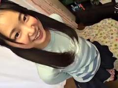 Asiático, Mamada, Corrida, Pajear, Japonés, Al aire libre, Adolescente, Tetas