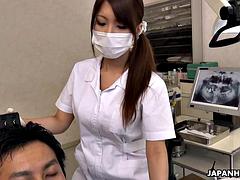 アジア人, デカパイ, フェラチオ, 中出し, イく瞬間, 看護婦