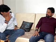 Husband Forces Wife to Fuck Boss for Job Promotion - Threesome with Hindi Audio