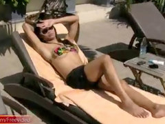 Anaal, Badpak, Sperma shot, Ladyboy, Buiten, Gezichtspunt, Shemale, Douche