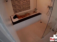 Small first-timer Thai teenage Virgin banged in the tub by a meaty white jizz-shotgun