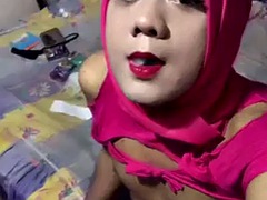 素人, 女装男装, ディルド, インドネシア人, オナニー, 一人, オッパイの, ウェブカメラ