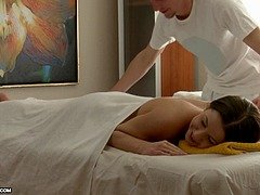 Pretty Brunette Nailed On Massage Table Flick