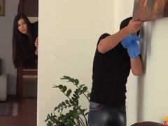 Anal, Morena, Estilo perrito, Hombre hombre mujer, Falda, Medias largas
