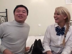 Asiatique, Blonde, Sucer une bite, Éjaculation interne, Interracial, Japonaise, Chatte, Jupe