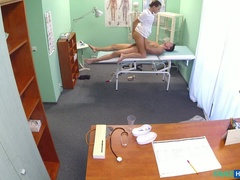 Blasen, Besamung, Arzt, Hundestellung, Krankenschwester, Büro, Uniform, Spanner