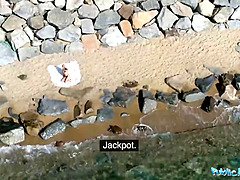 ビーチ, 美人, ビキニ, Hd, アウトドア, 小柄, 公共, スペイン人