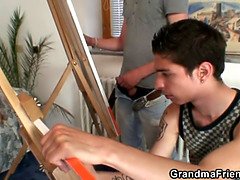 お尻, 茶髪の, 熟年, 淫乱熟女, 母, オマンコ, 現実, 三人