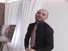 Two bank managers get their sex profit right on the table in a threesome style VR