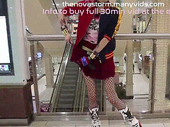 costume play lady flashing and Masturbating in The Mall