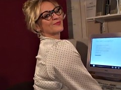 Sexy Stocking Teasing MILF in Busy Office