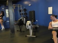 Fit brunette likes sex in the gym