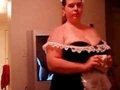 Bbw shows off French maid outfit and sucks cock