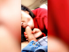 Blasen, Braunhaarige, Auto, Handjob