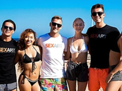 お尻, ブロンド, 女 人男 人, 手コキする, ハードコア, 小柄, ティーン, 三人