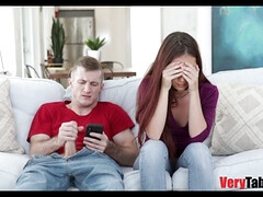 Brick Danger's stepbro won't help her until she fucks him - a hot, small-titted British babe goes wild!